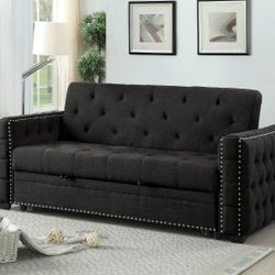 Brand New Gray Futon Tuxedo Design Converts Into Bed 