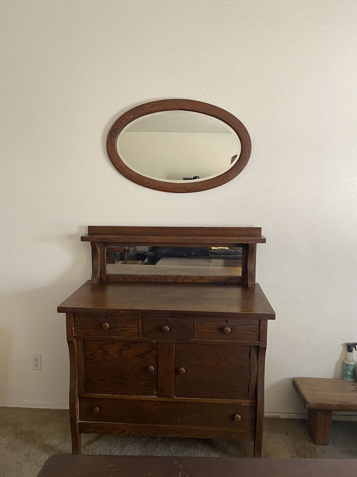 Antique dresser/ cabinet with mirror. Good condition.