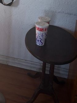 Vintage Dark Wood Round Side Table