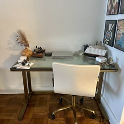 CB2 Beautiful Glass / Brass Desk