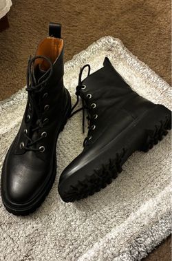 MADEWELL Black Leather Women’s Combat Boots-The Rayna Lace-Up Boot in Leather Size 8