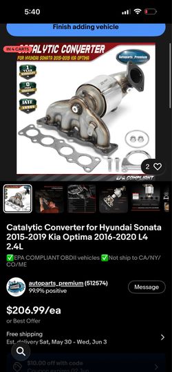 2015-2019 Kia optima exhaust manifold