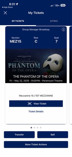 4 Phantom of the Opera tickets Fri 8 pm