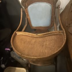 Antique Victorian Walnut Wood Convertible Combination Baby High Chair Stroller