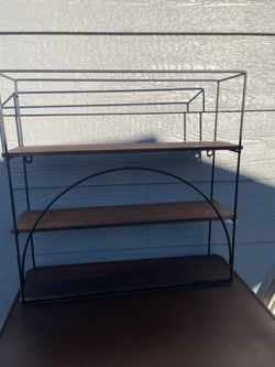 3-Tier Metal and Wood Wall Shelf