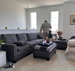 Gray Couch Sectional with Footstool