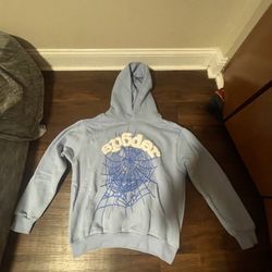 Mens Sky Blue Spider Web Hoodie Size M