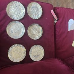 Certified International Set of 6 Mosaic Gold Plated Canape Plates