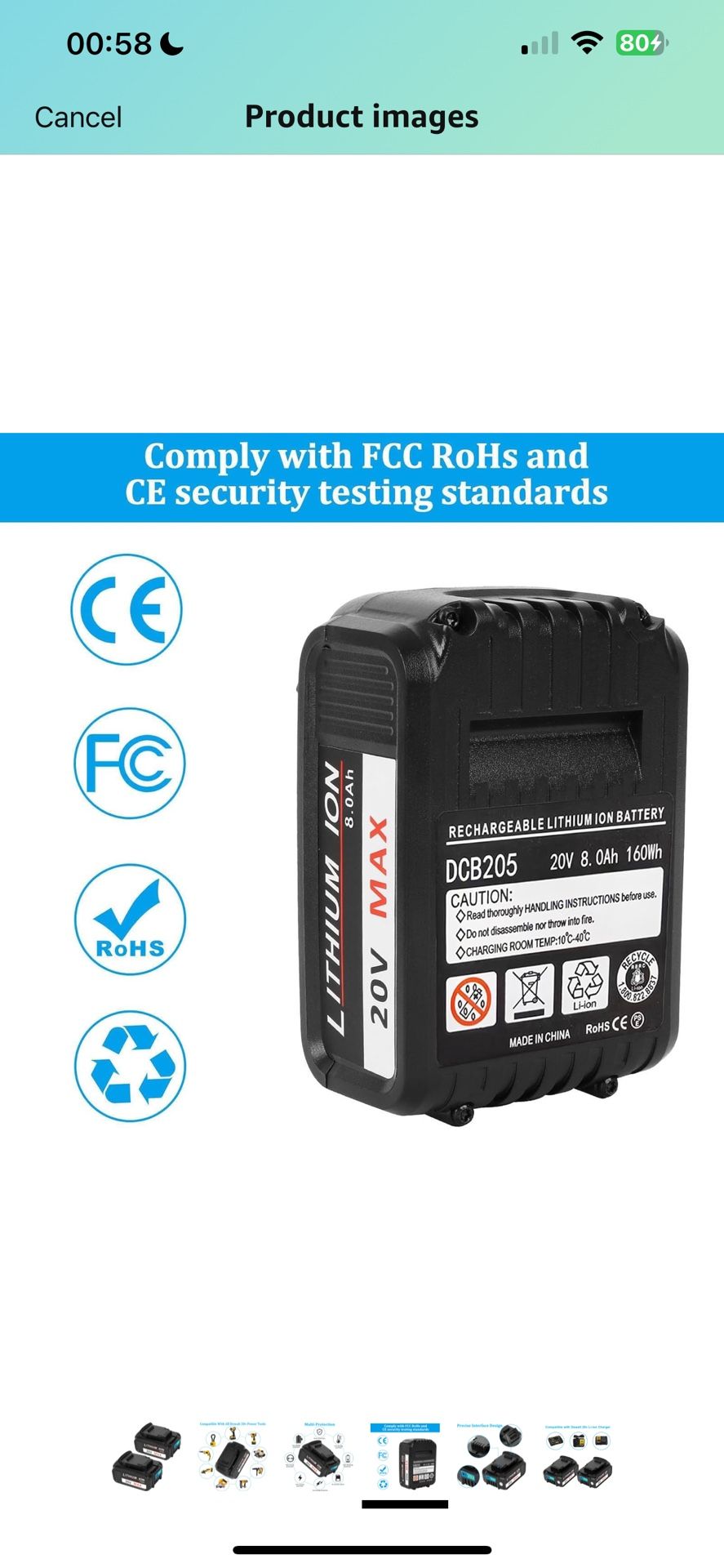 thumbnail image 2 of 2Pack 20V 8.0Ah Replacement Battery For Dewalt Cordless Tools - Compatible With DCB200 DCB205 2 of 14