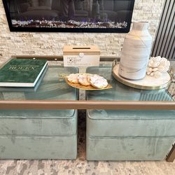 Glass Coffee Table + 2 Ottoman