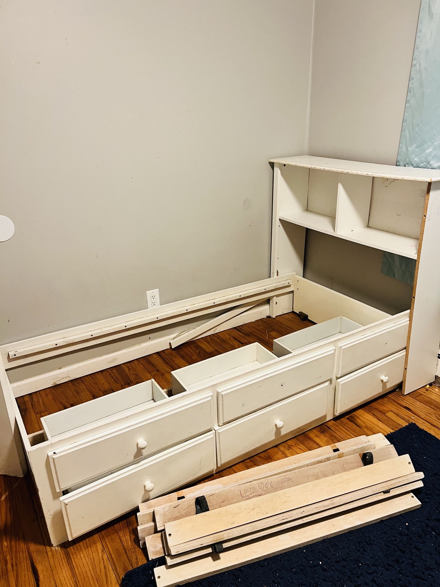 White twin Bed With Headboard