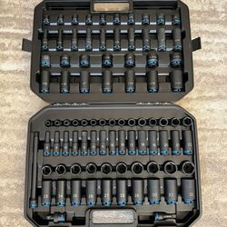 BLACK CANYON 1/2” Drive Impact Socket Set, 87-Piece SAE & Metric 6- Point Deep/Standard Sockets