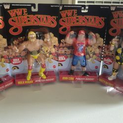 WWE LJN WRESTLING FIGURES JOHN CENA, HULK HOGAN,DUSTY RHODES  AND LOGAN PAUL. COMPLETE BLACK CARD SET. 