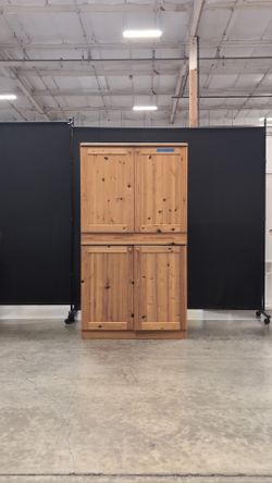 Rustic Pine Wood Storage Cabinet with Double Doors