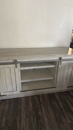 Rustic Farmhouse TV Stand with Sliding Barn Doors
