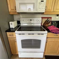 White Appliances - Clean Glass Top Range, Above The Stove Microwave With Vent, Dishwasher 