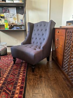 Gray Tufted Wingback Accent Chair