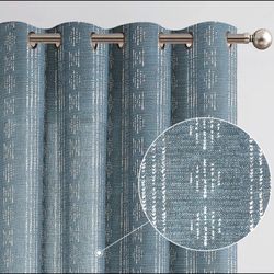 Boho Blue Linen Curtains 50” W x 90” L