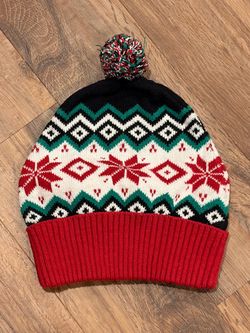 Festive Fair Isle Knit Beanie with Pom Pom – Winter/Holiday Hat