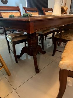 Wood Long Table and Chairs