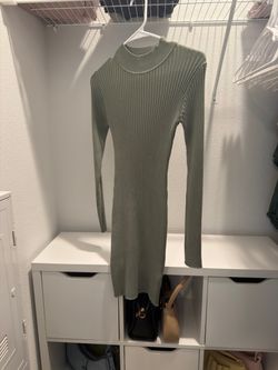 Sage Green Ribbed Knit Sweater Dress