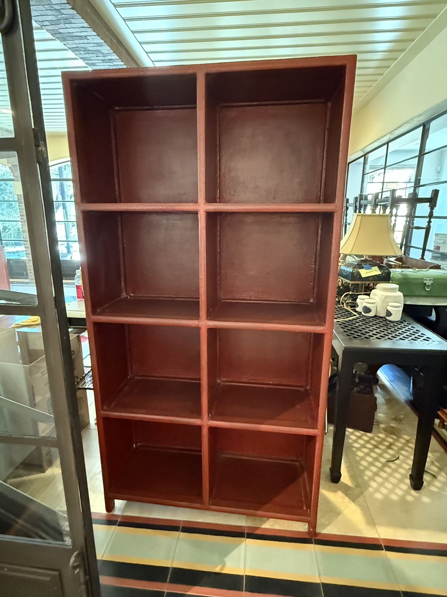 Vintage Red Wood 8 Cube Bookshelf