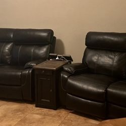 Faux Black Leather Loveseat & Couch Set - Electric Reclining Feet & Headrest. 