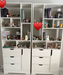 White bookcase with door and drawers