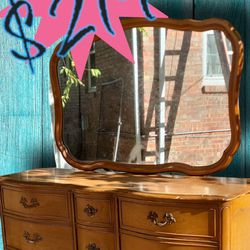 Mid 20th Century French Provincial Mahogany Serpentine Dresser With Mirror 