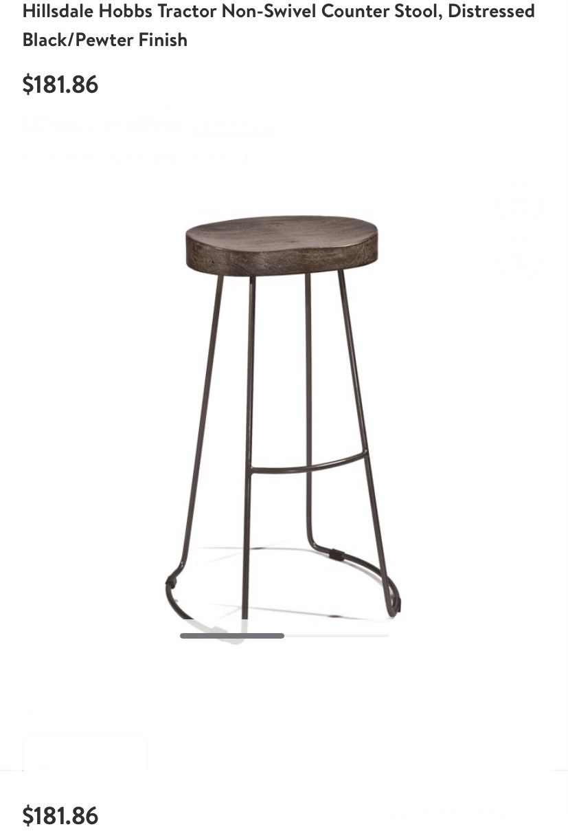 Hillsdale Hobbs Tractor Non-Swivel Counter Stool, Distressed Black/Pewter Finish