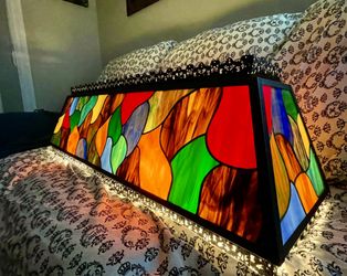 Vintage stained glass pool table 3-way light fixture