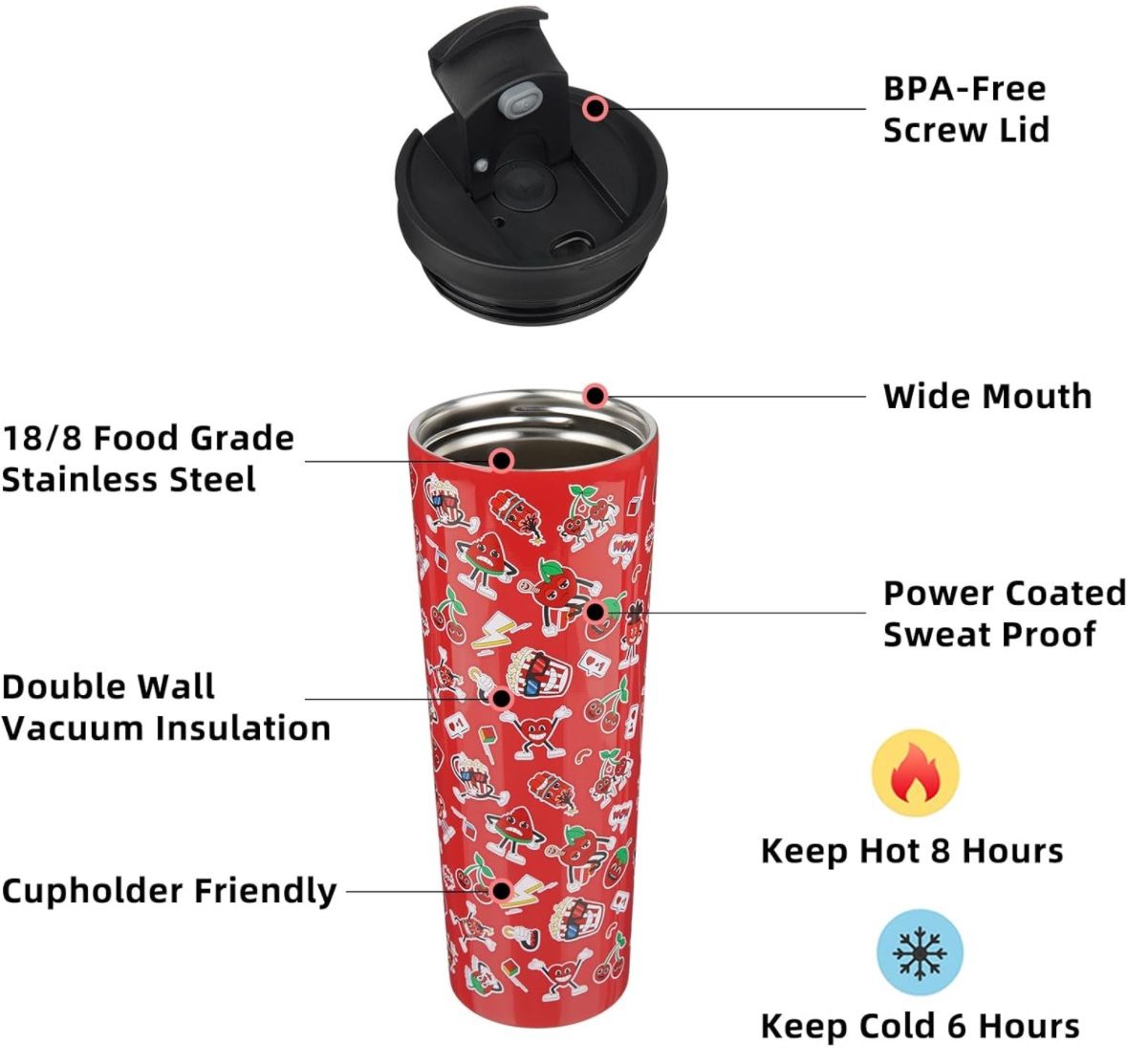 30oz Tumbler With lid & Straw Stainless Steel Travel Coffee Mug Insulated Tumbler, Passionate Red