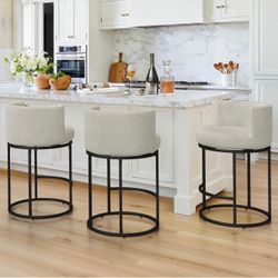 Light Beige Grey Leather Barstool Set Of 2 