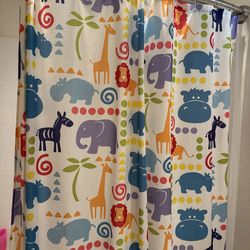 Kids Colorful Jungle Shower Curtain with Matching Custom Art