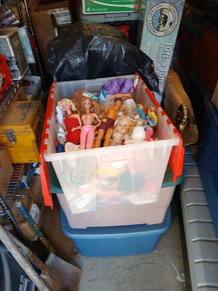 Large Tub Of Dolls Many Of Mattel Ken & Barbie Some Others Also