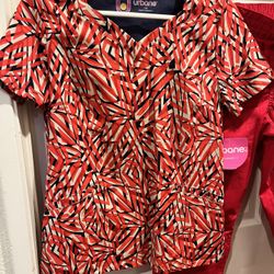Red Scrubs Top (xs) And Bottom Small New