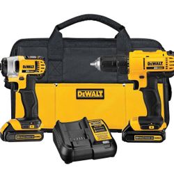 Dewalt Drill and Impact driver, 2 batteries, and charger set 