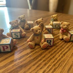 Miniature Cherished Teddies Bear Letter Block Mini Figurine Lot - as pictured 