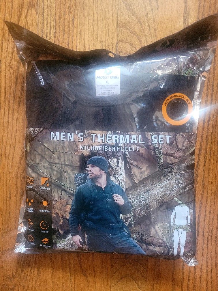 Brand New Men's Mossy Oak Thermal Set Microfiber Fleece Top And Bottom XL