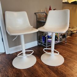 White Leather Bar Stools With Adjustable Height 