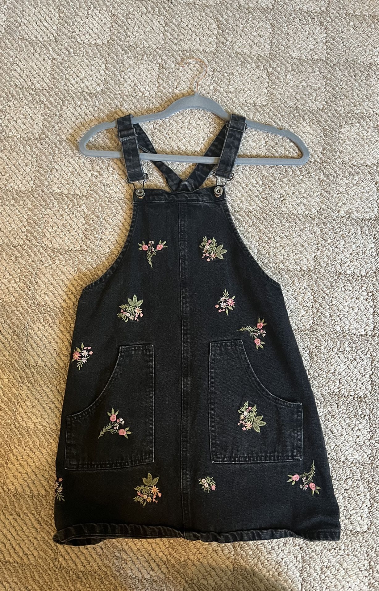 Black Floral Embroidered Zara Overalls Kids Size 14