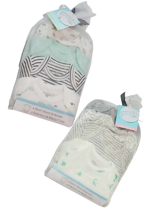 2 New 4PC Carter's Precious Firsts Short-Sleeve Bodysuits 8 Preemie & Newborn Onesies Baby Boy Girl