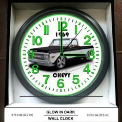 2 Clocks Chevy C10 Bagged Gl1969 ow in the Dark Wall Clock Garage Shop Wall Clock New!