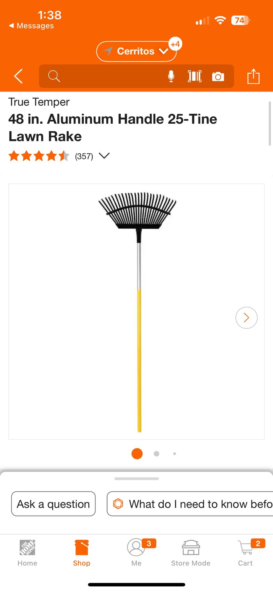 True Temper 48 in. Aluminum Handle 25-Tine Lawn Rake