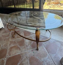 Oval Glass Top Coffee Table with Iron Base