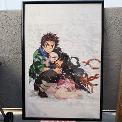 Demon Slayer Tanjiro & Nezuko Anime Poster w Frame