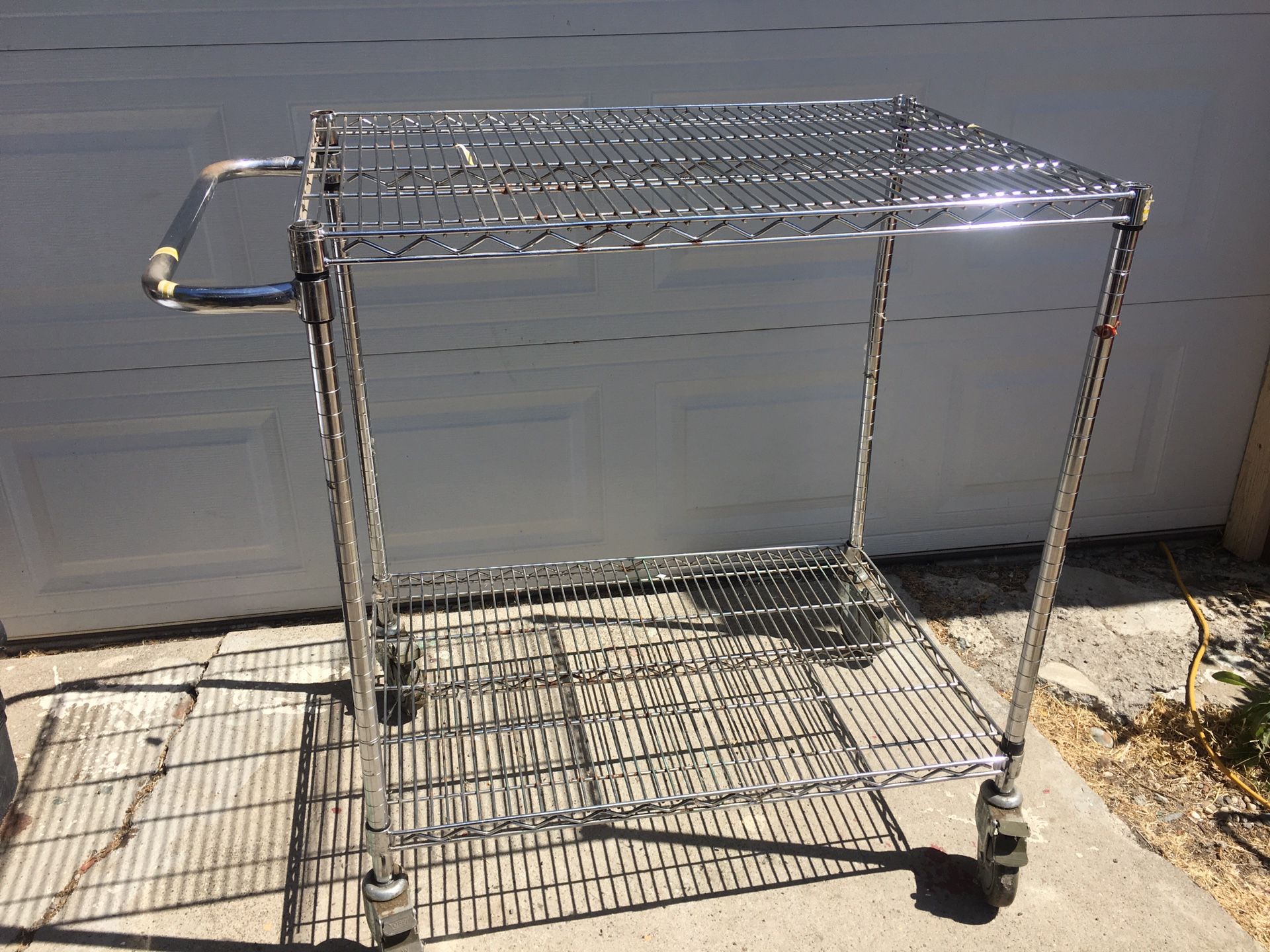 2 SHELF ROLLING METAL CART WITH LOCKING WHEELS