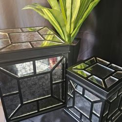 2-Piece Luxury Glass Mirrored Decorative Storage Boxes with Matching Lids, Black