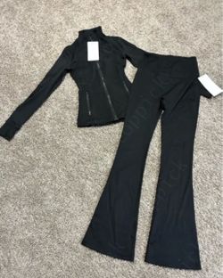 Black Athletic Jacket and Flare Pants Set