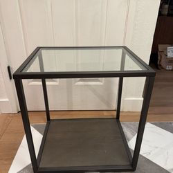 Crate And Barrel Wood And Glass Side Table
